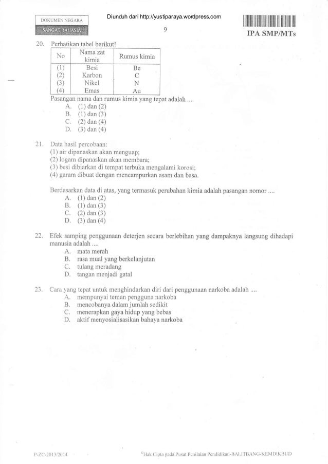 Soal Un Ipa Smp 2014 4