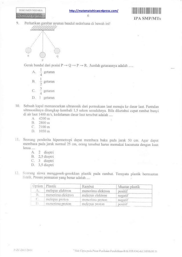 Soal Un Ipa Smp Tahun 2014