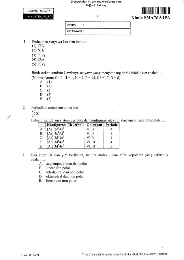 Soal Un Kimia Sma 2014 7