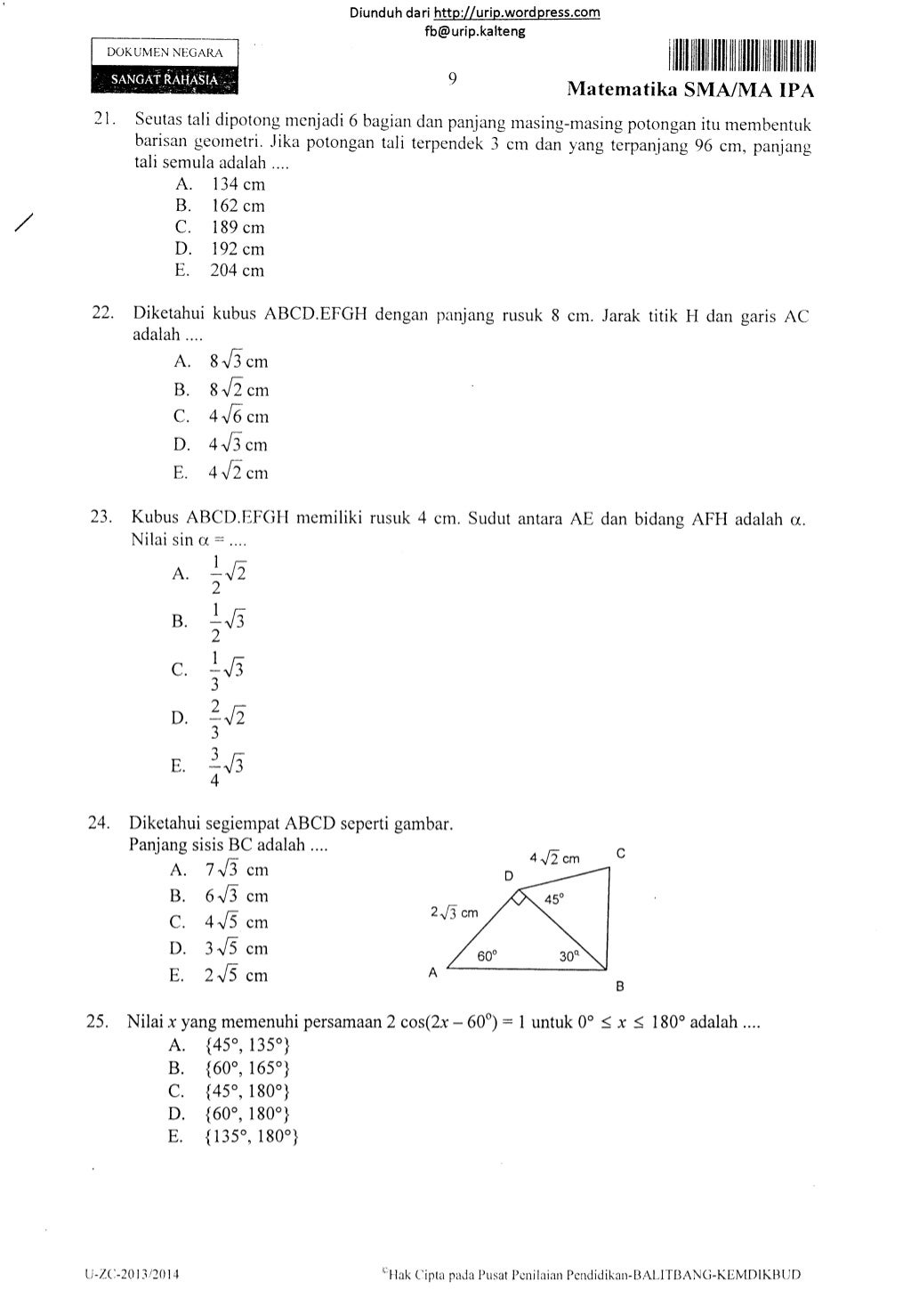Soal un matematika ipa sma tahun 2014 2