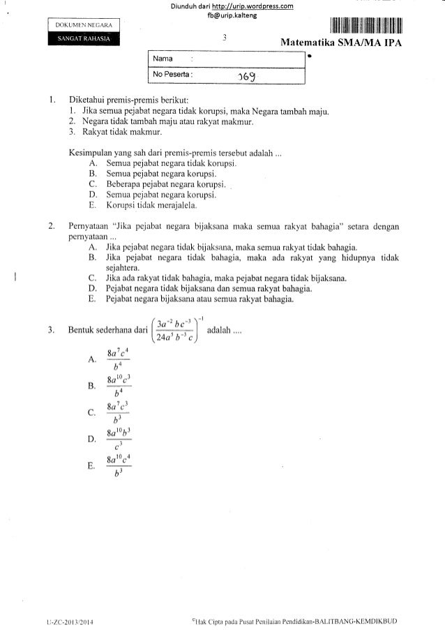 Soal Un Matematika Ipa Sma Tahun 2014 4