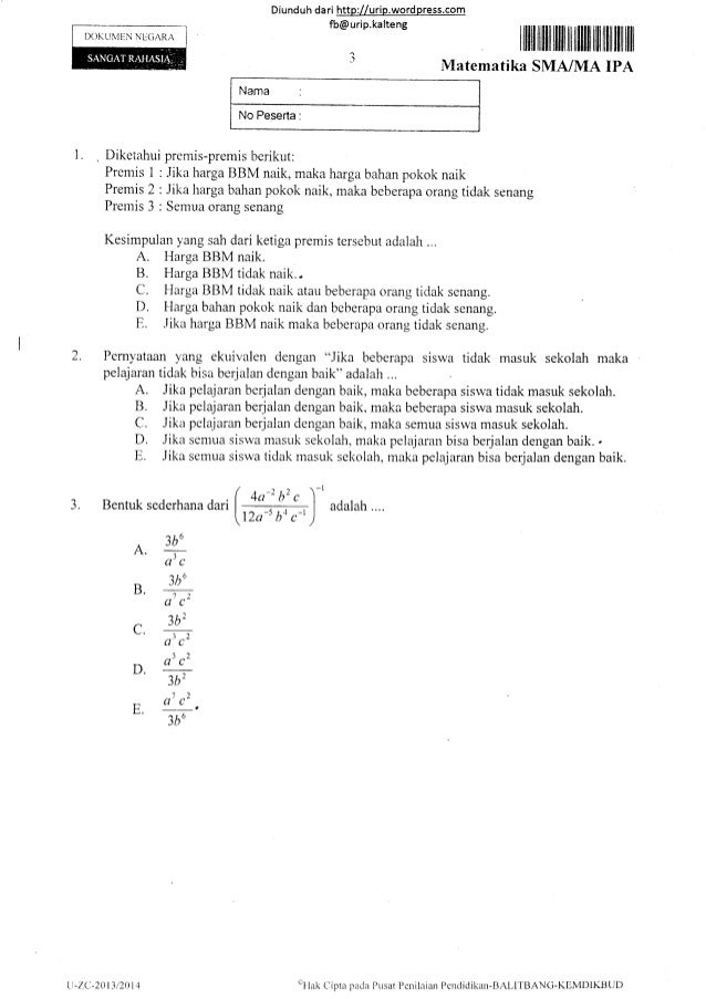 Soal Un Matematika Ipa Sma Tahun 2014 6