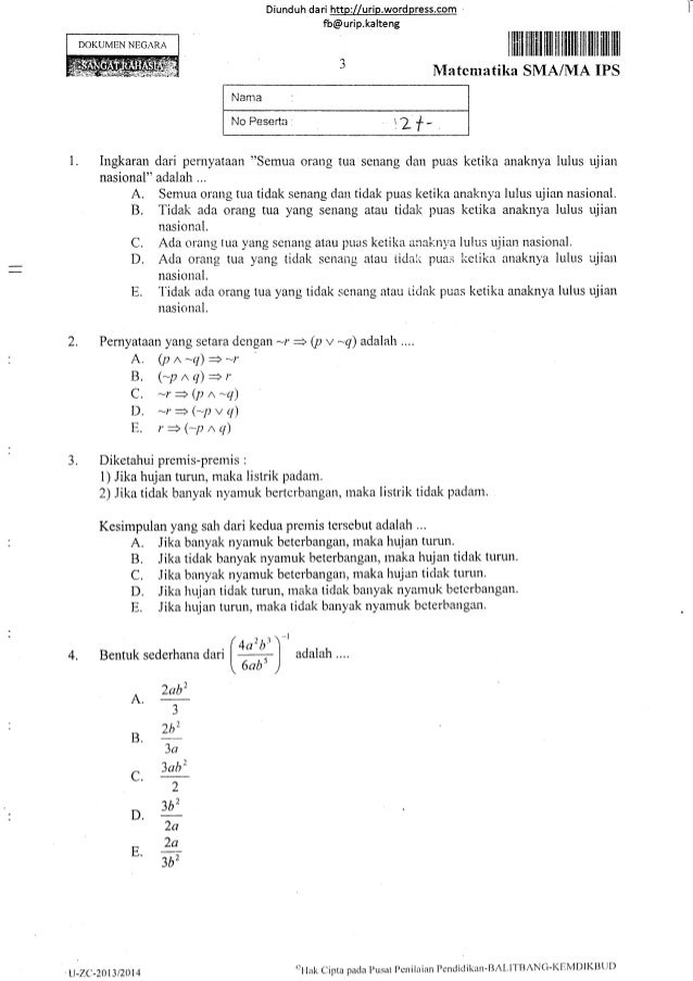 Soal un matematika ips sma tahun 2014 14