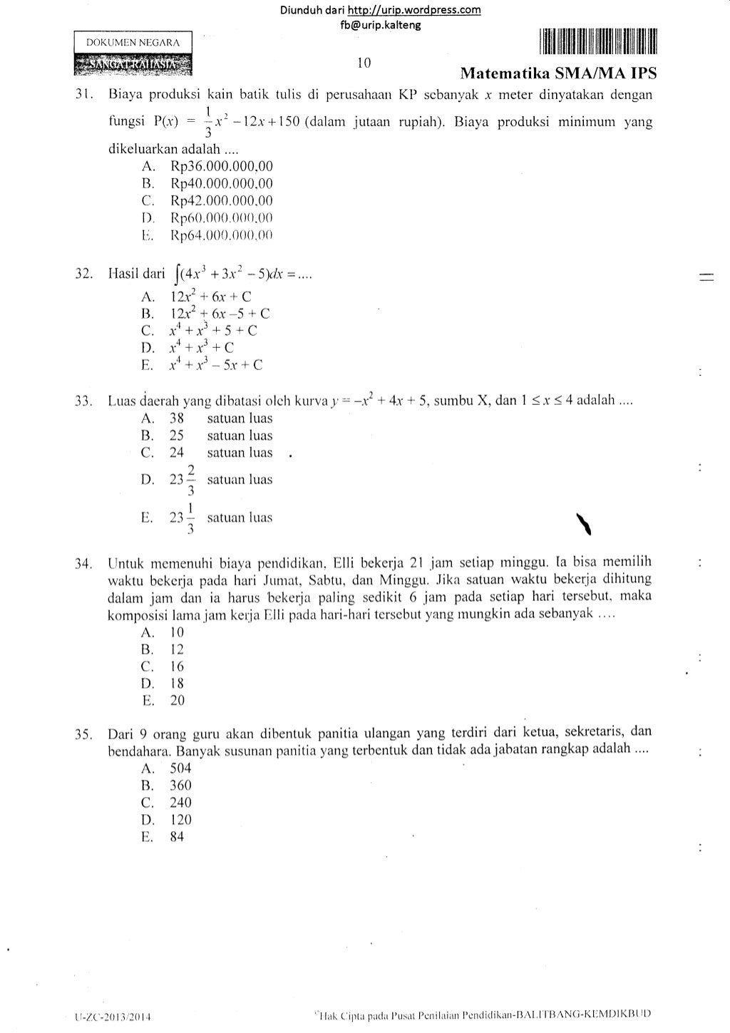 Soal un matematika ips sma tahun 2014 14
