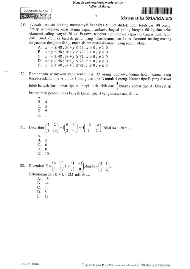 Soal un matematika ips sma tahun 2014 17