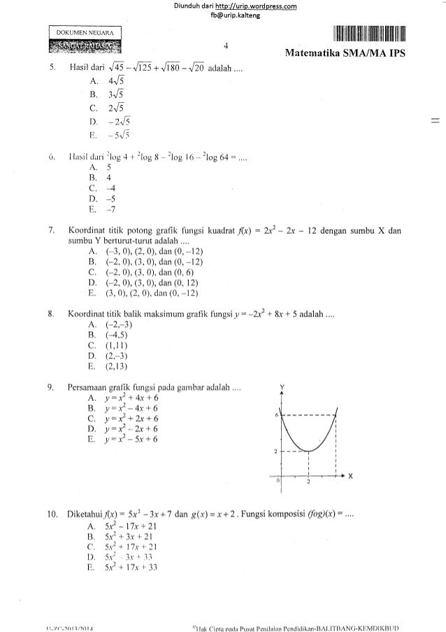 Soal Un Matematika Ips Sma Tahun 2014 7