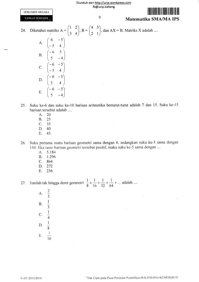 Soal un matematika ips sma tahun 2014 8