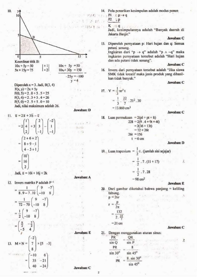 Kunci Jawabansoal Un Smk 2012 Matematika Tkp