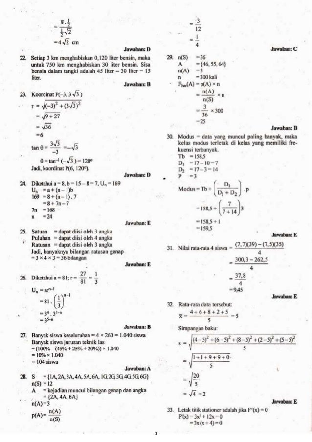 Kunci Jawabansoal Un Smk 2012 Matematika Tkp