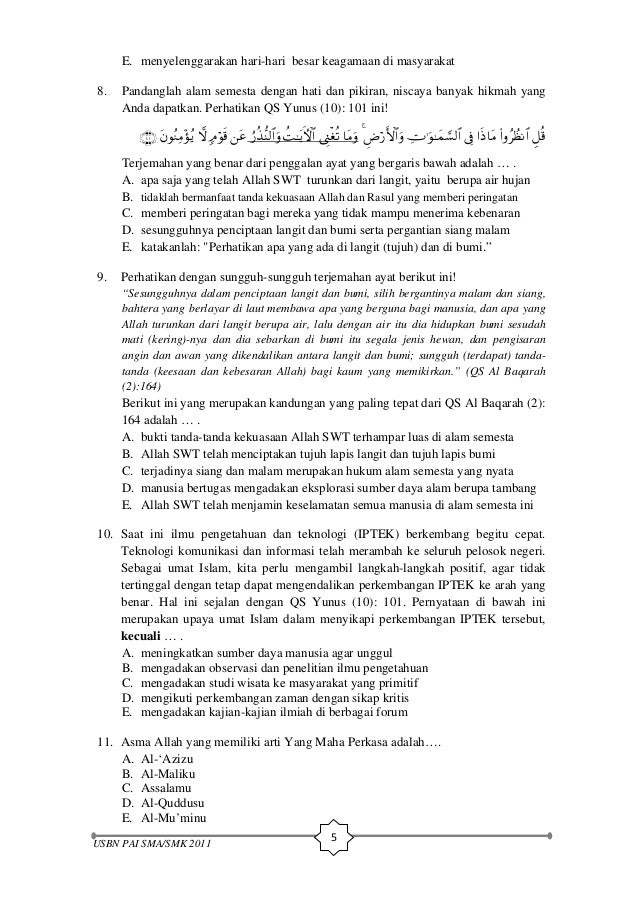 Soal Usbn Pai Sma K P2