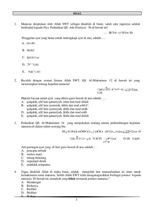 Soal usbn pai sma k p5