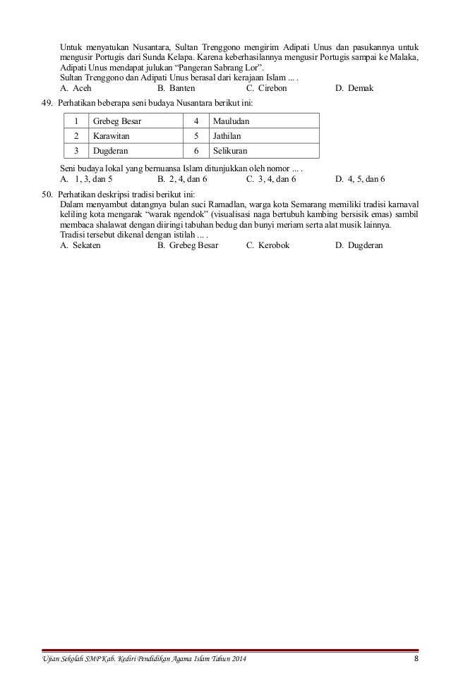 Soal usbn pai smp 2014 Soal usbn pai smp 2014