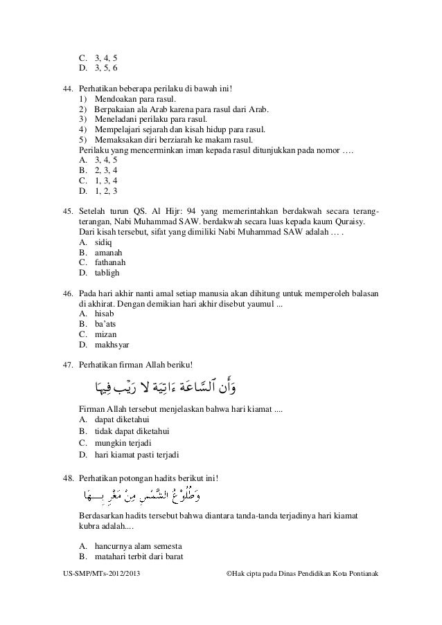 Soal usbn pai smp tahun pelajaran 2012 2013 Soal usbn pai smp tahun pelajaran 2012 2013