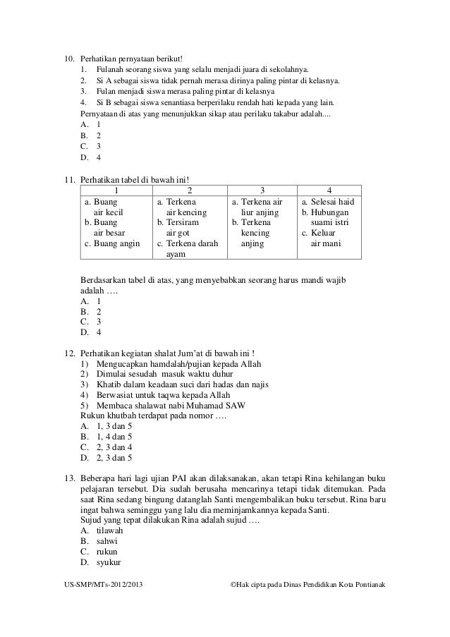 Soal usbn pai smp tahun pelajaran 2012 2013