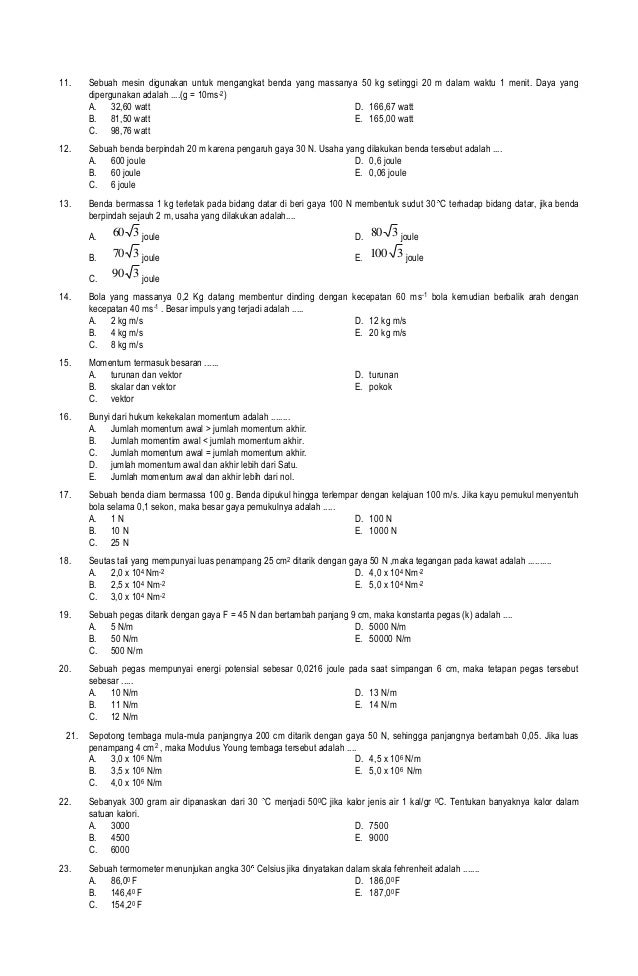 Soal us fisika b + kunci 11 12