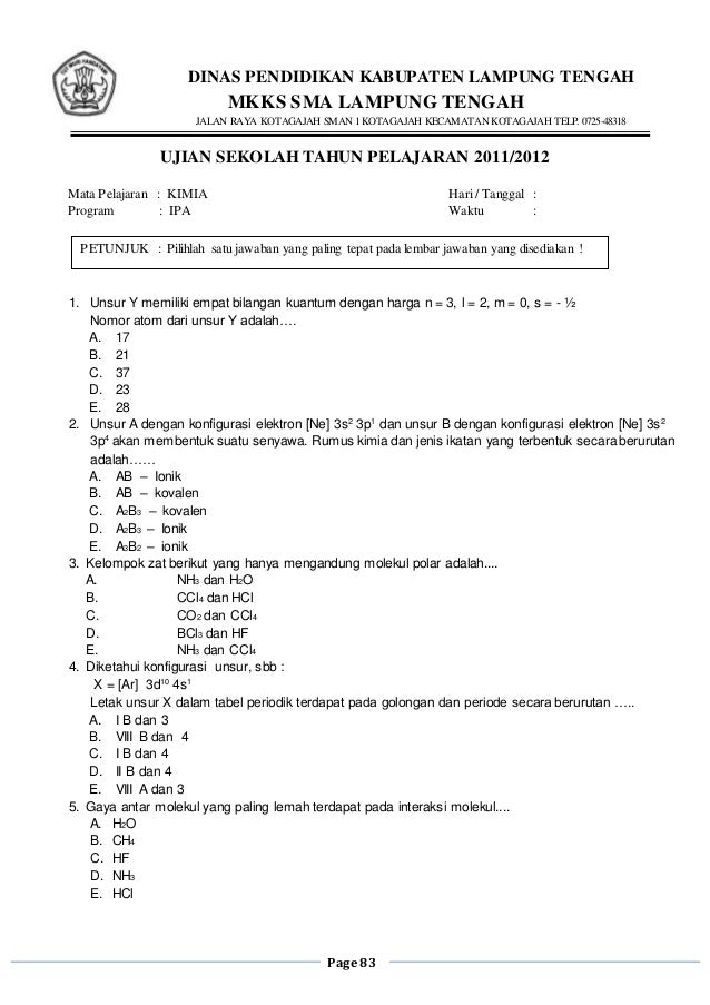 Soal Us Kimia 2012
