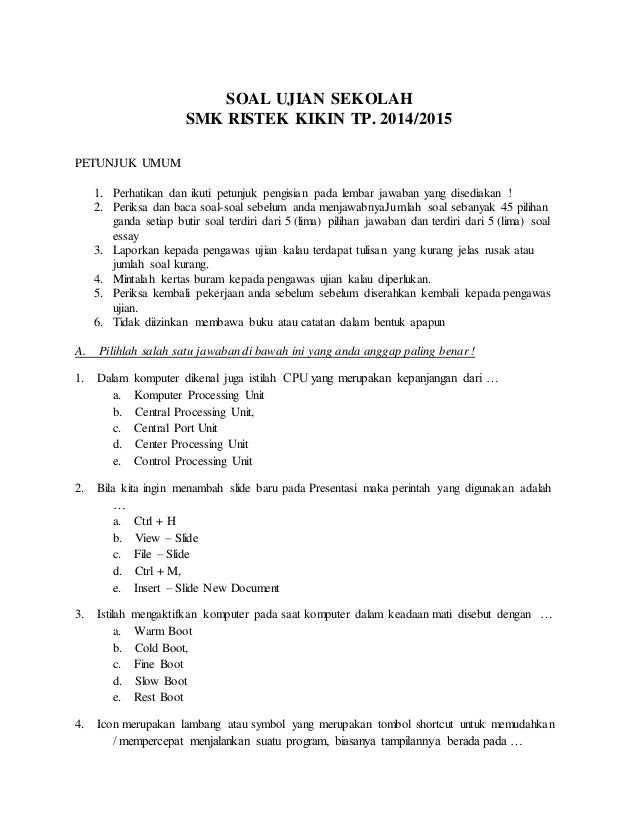 Soal Us Kkpi 2014
