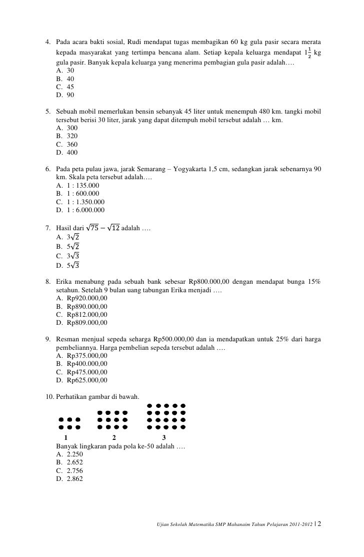 Latihan soal US matematika 2012