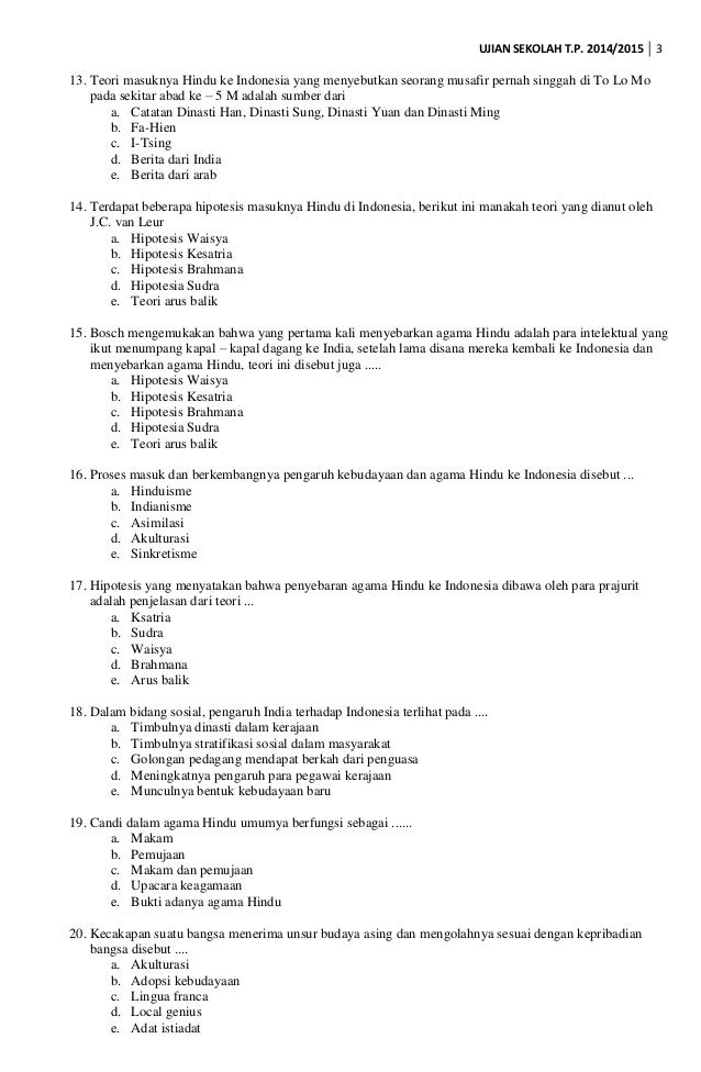 Soal Ujian Sekolah Agama Hindu - Soal Populer