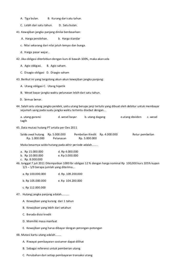 Contoh Soal Kartu Utang Belajar