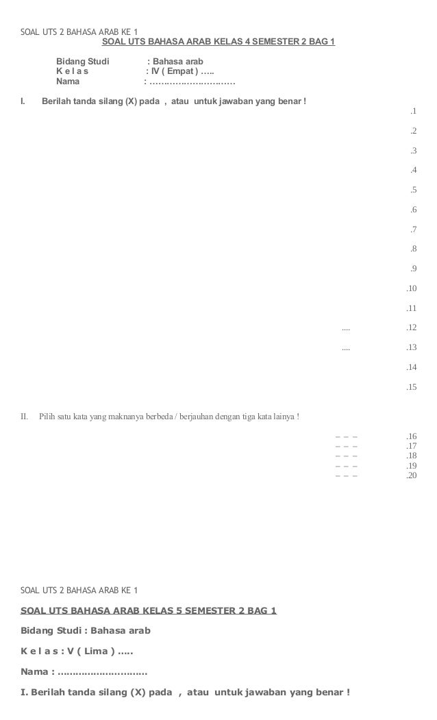 Soal Uts 2 Bahasa Arab