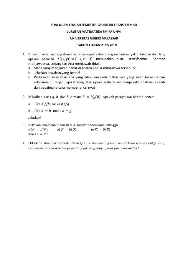 Soal Ujian Tengah Semester Geometri Transformasi Uts