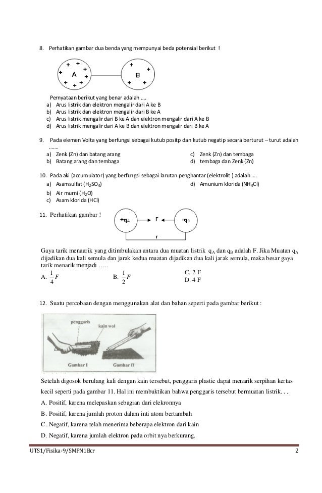 Soal UTS 1 IPA SMP Semester Ganjil kelas 9