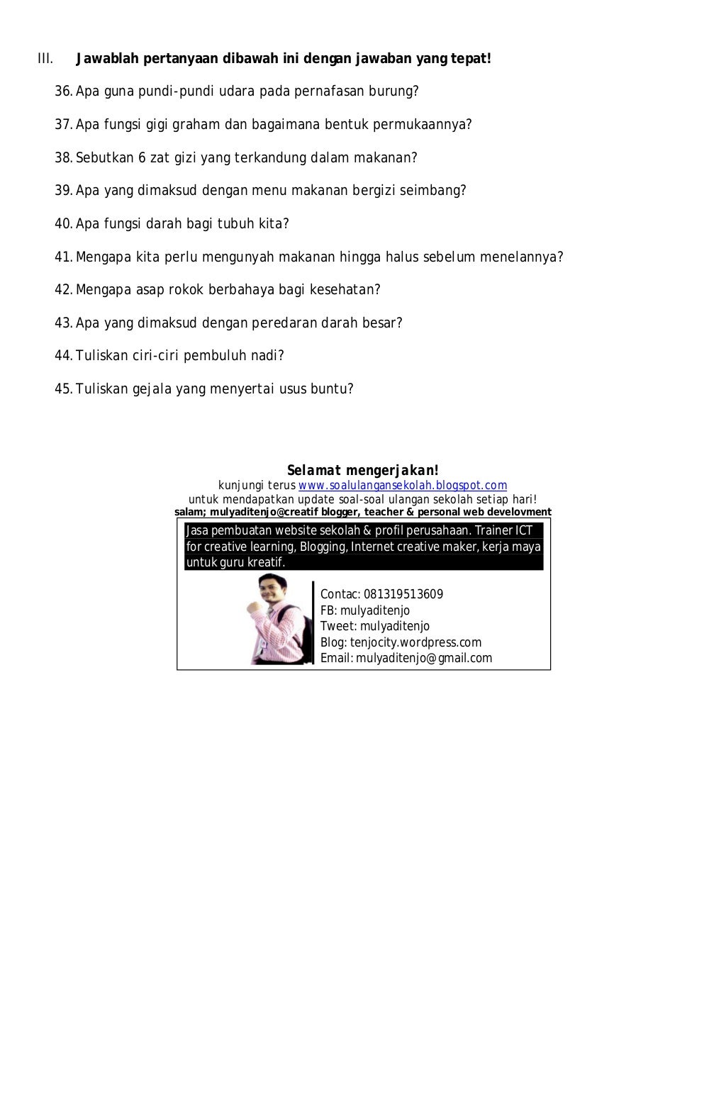 Soal uts ipa kelas 5 sd 2012 2013