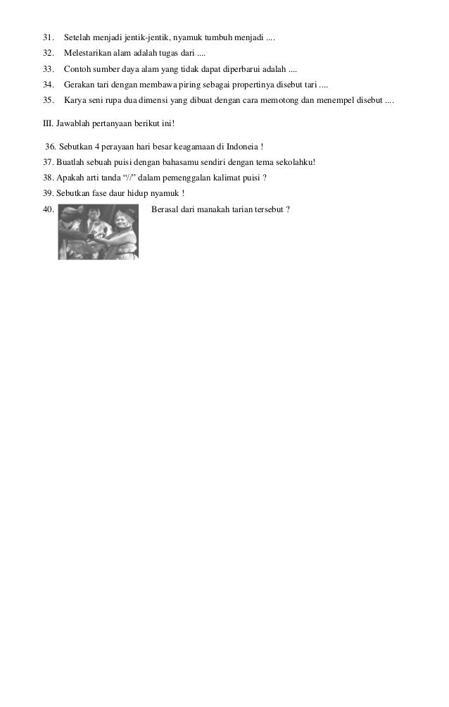 Soal uts kelas 4 semester 2 tema 6