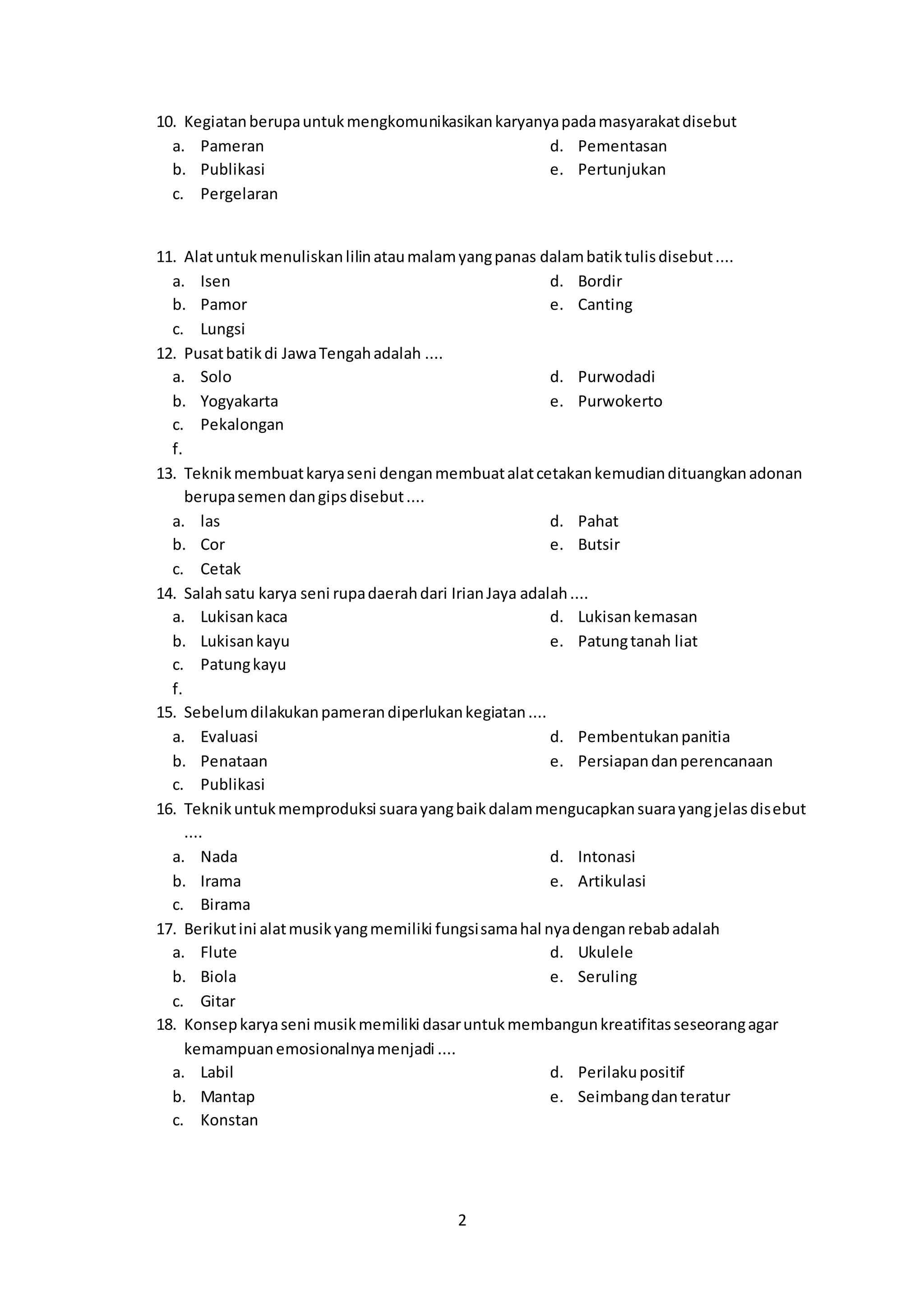Mengasah Kreativitas dan Pemahaman: Kumpulan Contoh Soal Seni Budaya Kelas 11 Semester 2 Tingkat SMK