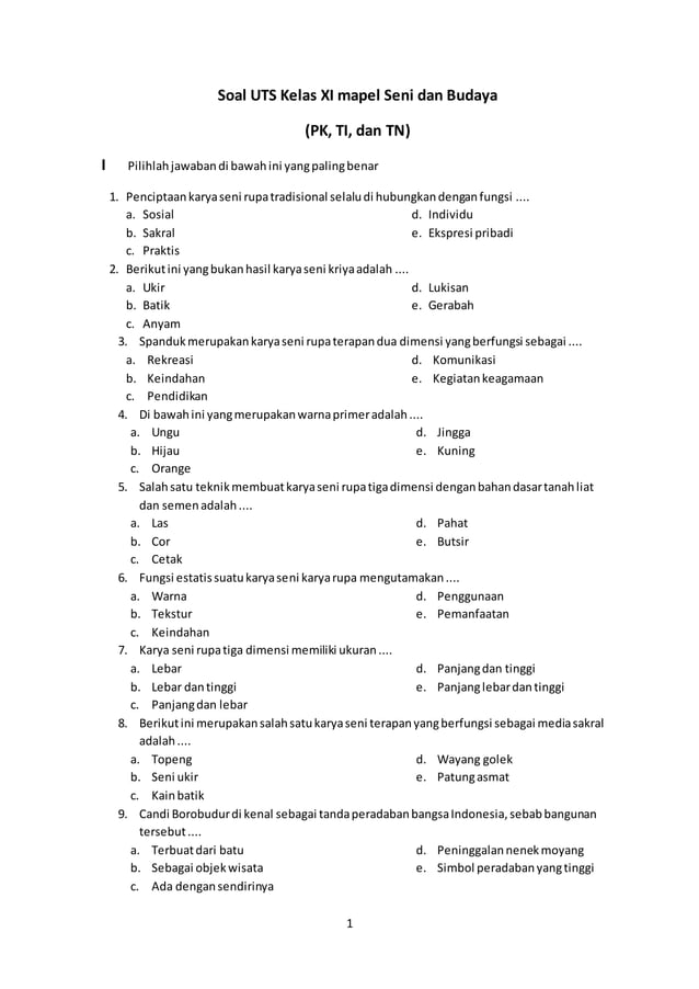 Menaklukkan Ujian Akhir Semester: Panduan Lengkap Download Soal UAS Seni Budaya Kelas XI Semester 1.doc