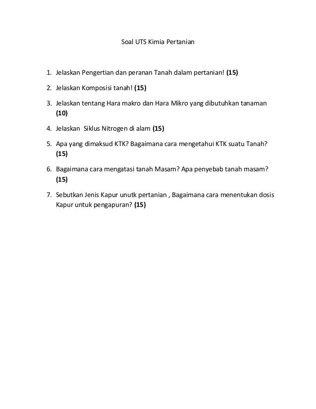 Soal Uts Kimia Pertanian