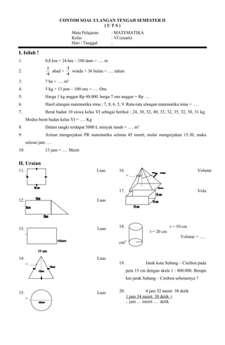 Soal Uts Matematika Ktsp Kelas 6 Semester 2