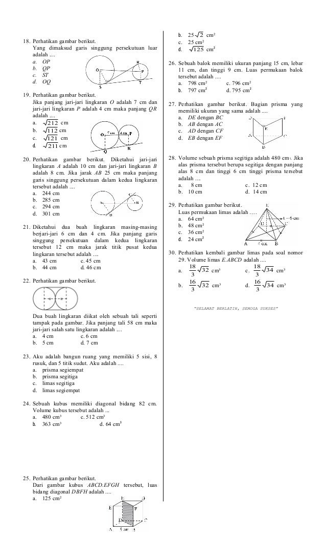 Soal uts mtk kelas 8 sem 2