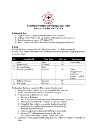 Soal uts praktikum pemrograman web | PDF