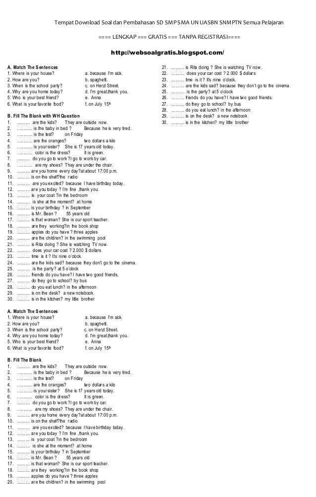 Contoh Soal Matching Test Bahasa Inggris