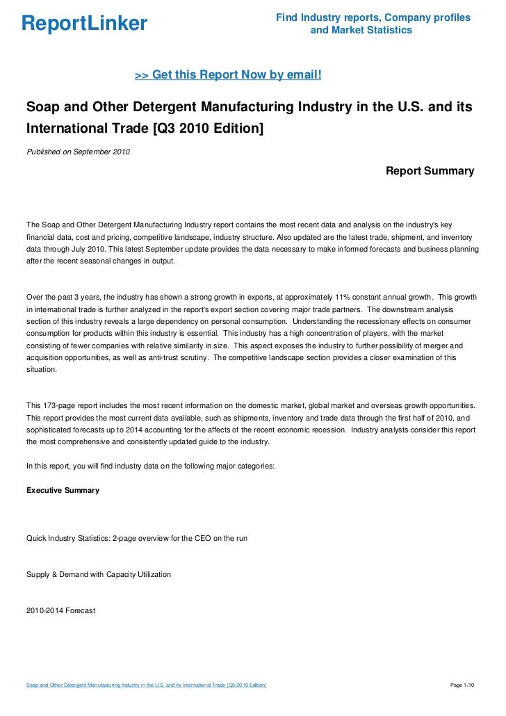 Soap and Other Detergent Manufacturing Industry in the U.S. and its