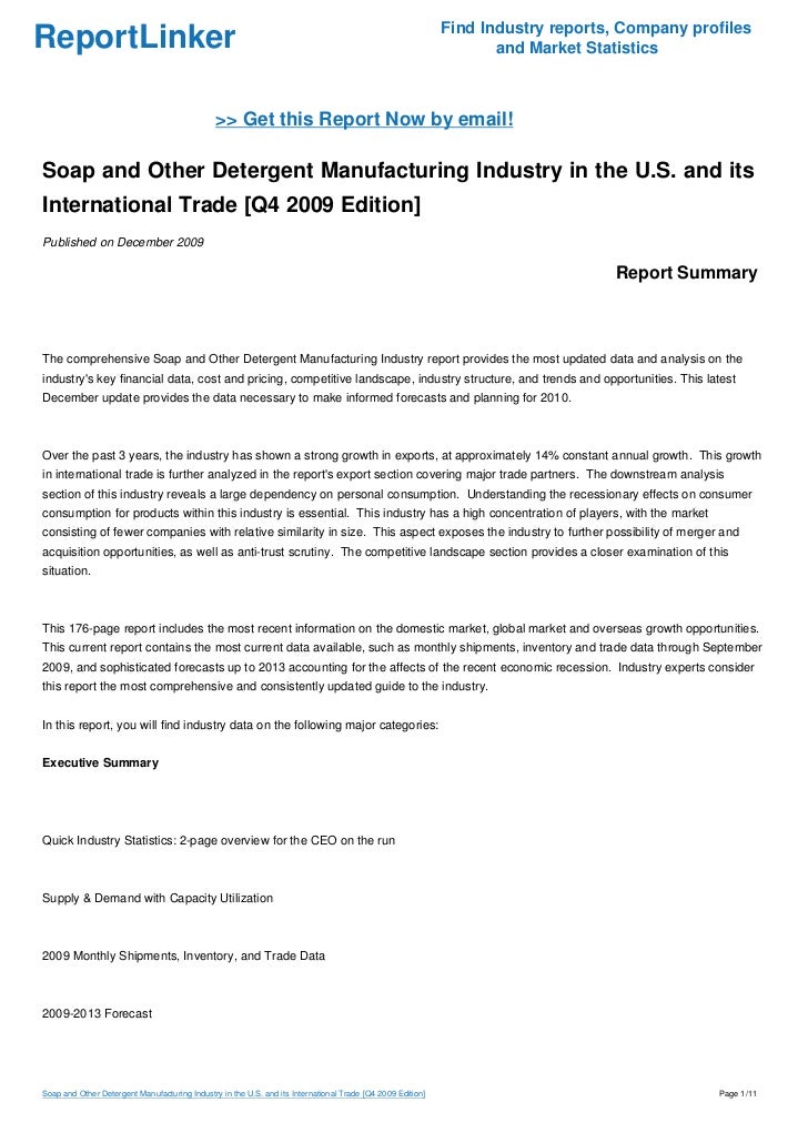 Soap and Other Detergent Manufacturing Industry in the U.S. and its