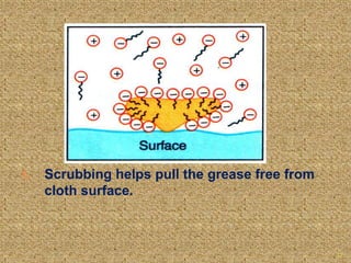 1. Scrubbing helps pull the grease free from
cloth surface.
12
 