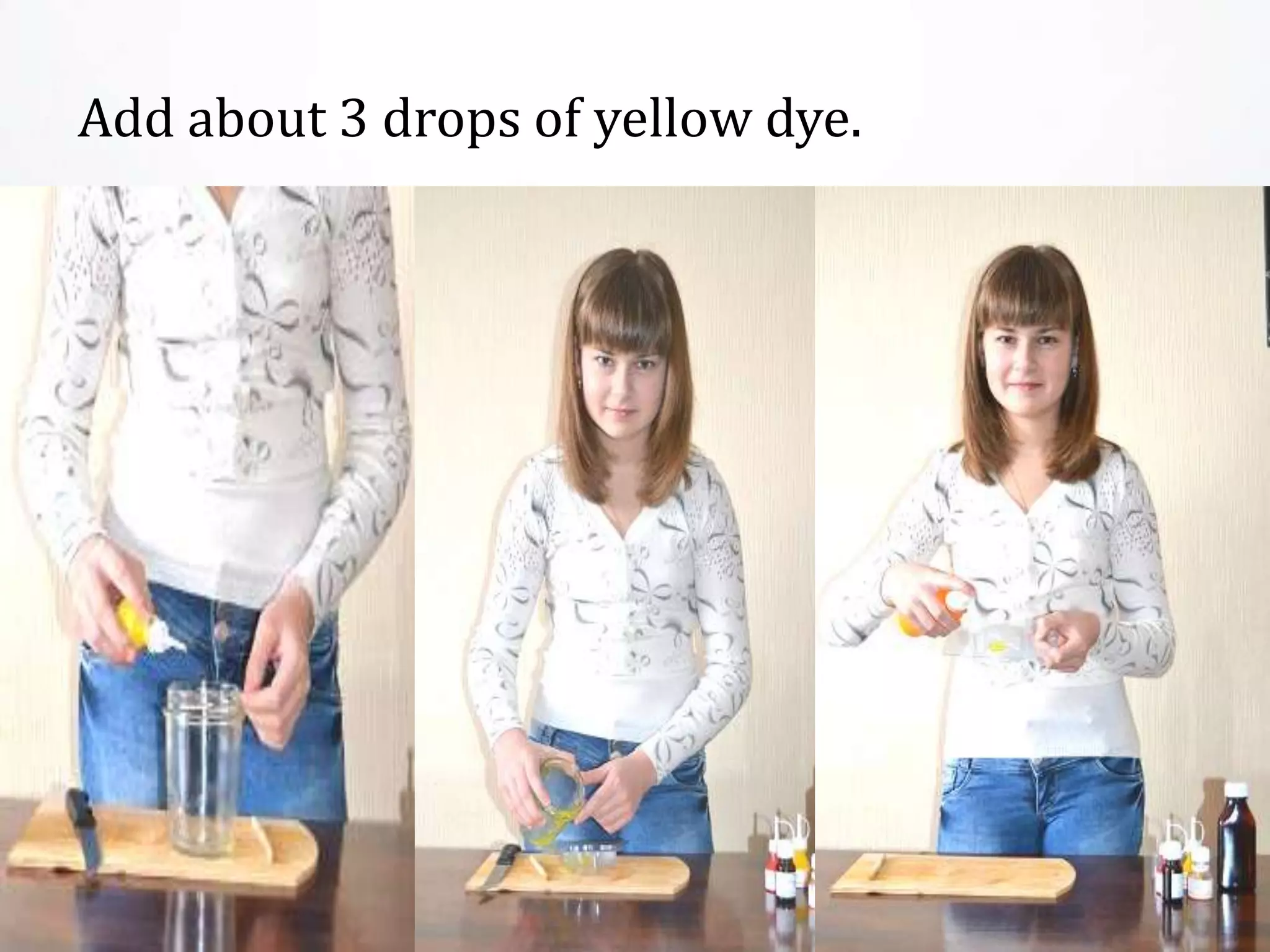 Add about 3 drops of yellow dye.
фото
 
