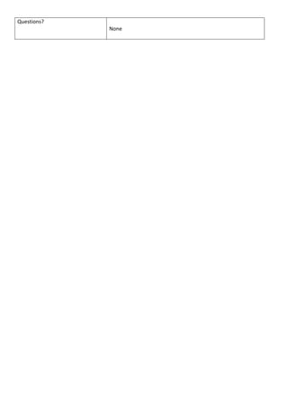 Questions?
             None
 