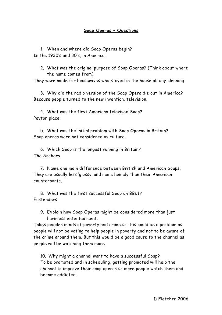 Soap Operas Questions