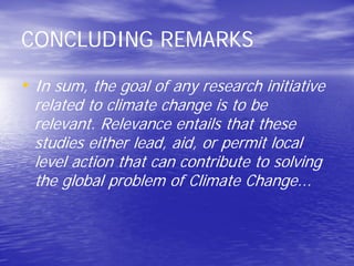 State of socio-economic research on climate change and policy implications in the Philippines