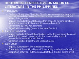 State of socio-economic research on climate change and policy implications in the Philippines