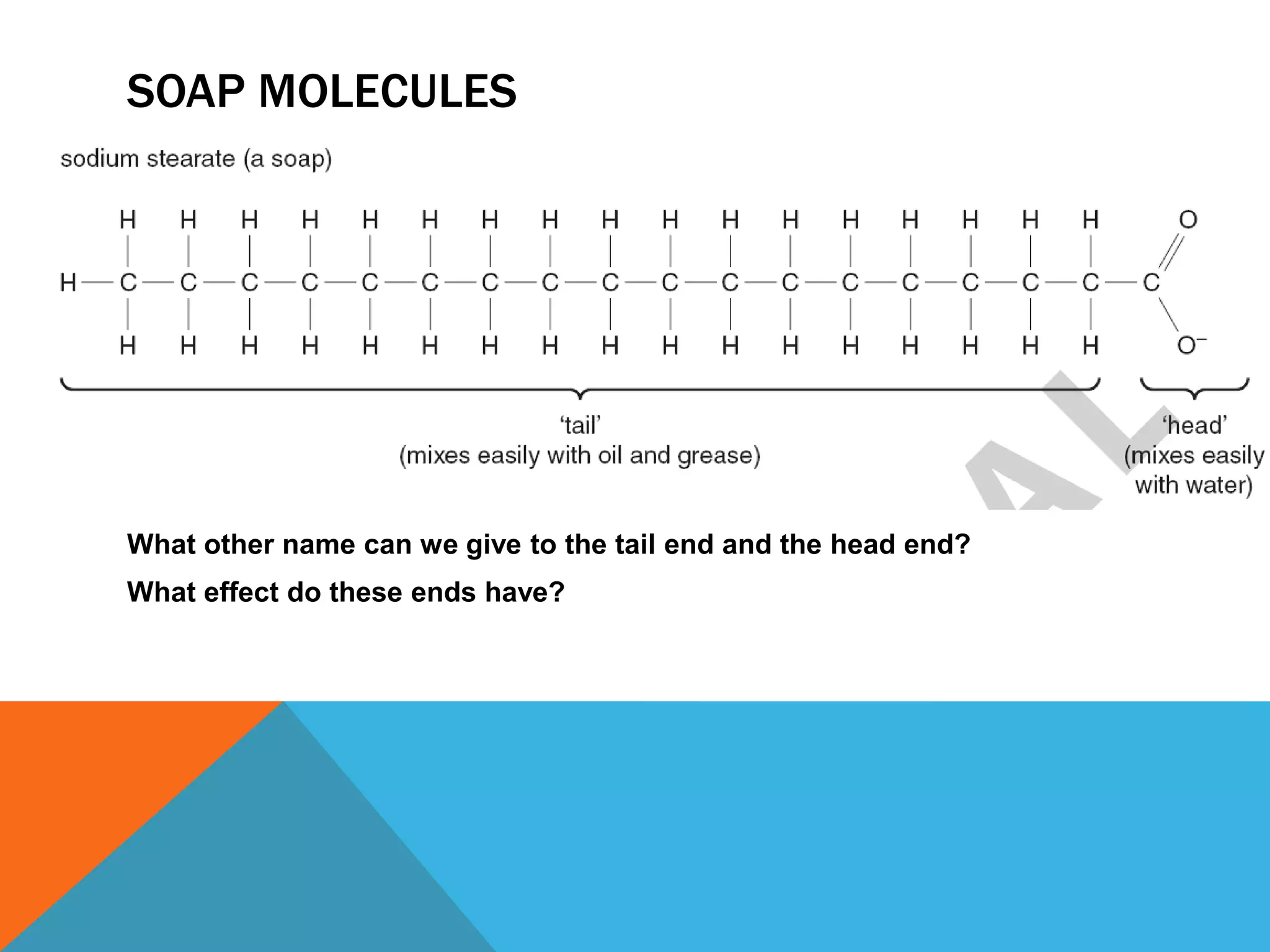 the practical advantages of using detergents instead of soaps in hard water areas.Read the text and answer the questions:C3.4.15bSoaps used to be made using naturally produced materials. Some natural soaps are still available, but many soaps are made from crude oil components. Why might this become an issue in the future?