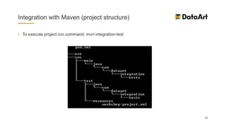 Integration with Maven (project structure)
• To execute project run command: mvn integration-test
49
 