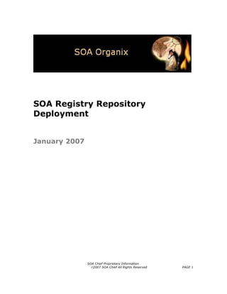 SOA Registry Repository
Deployment


January 2007




               SOA Chief Proprietary Information
                 ©2007 SOA Chief All Rights Reserved   PAGE 1
 