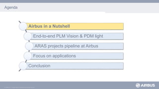 © AIRBUS S.A.S. All rights reserved. Confidential and proprietary document.
Agenda
Airbus in a Nutshell
End-to-end PLM Vision & PDM light
ARAS projects pipeline at Airbus
Focus on applications
Conclusion
 