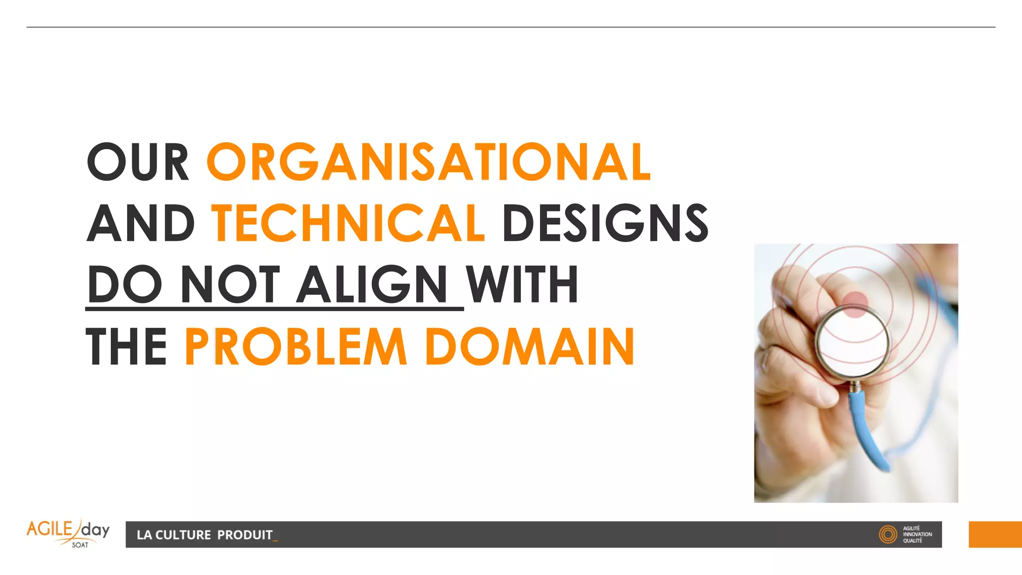OUR ORGANISATIONAL
AND TECHNICAL DESIGNS
DO NOT ALIGN WITH
THE PROBLEM DOMAIN
 