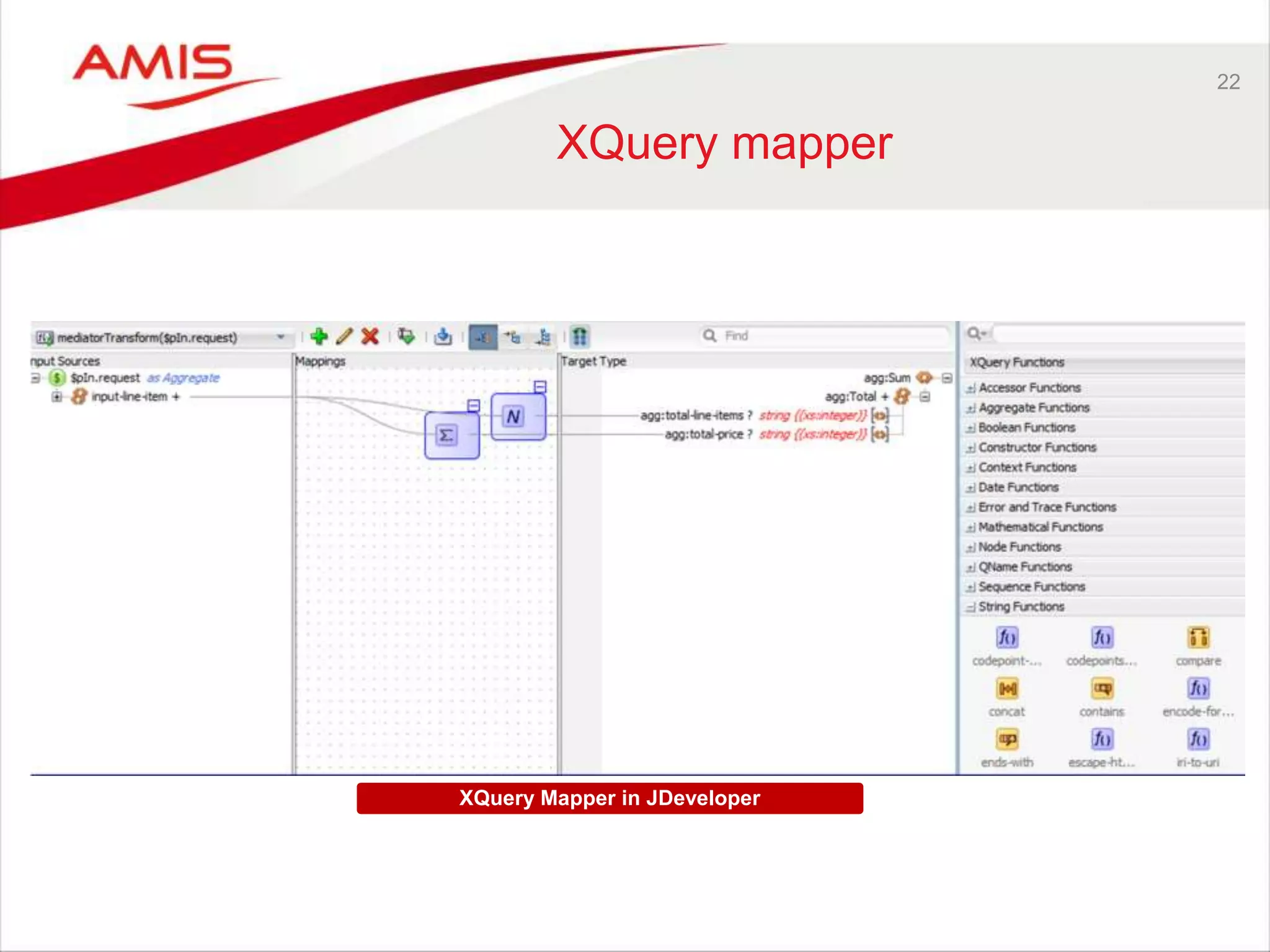 22
XQuery mapper
XQuery Mapper in JDeveloper
 